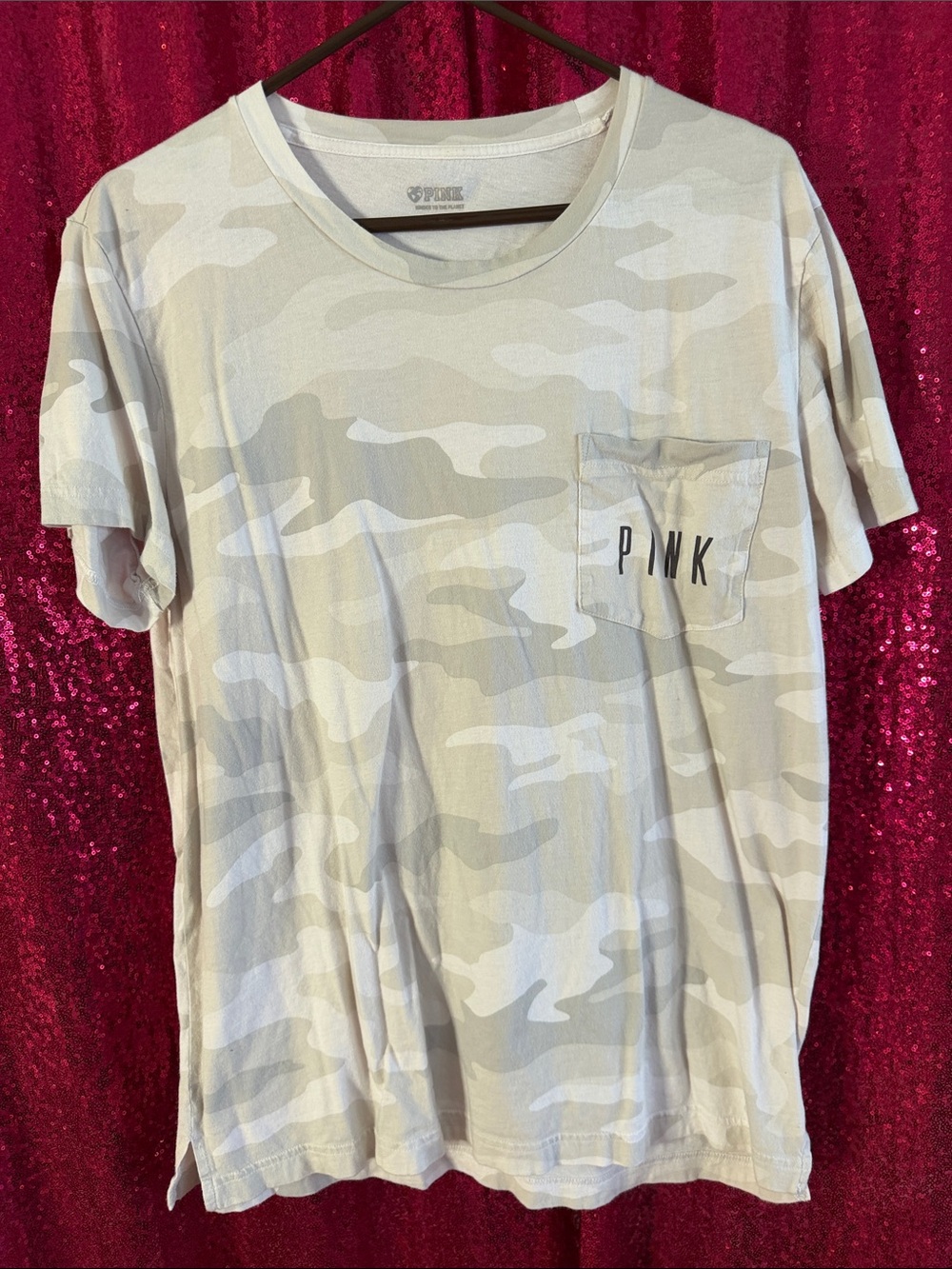 PINK Victoria's Secret Beige Camo Short Sleeve Pocket Tee